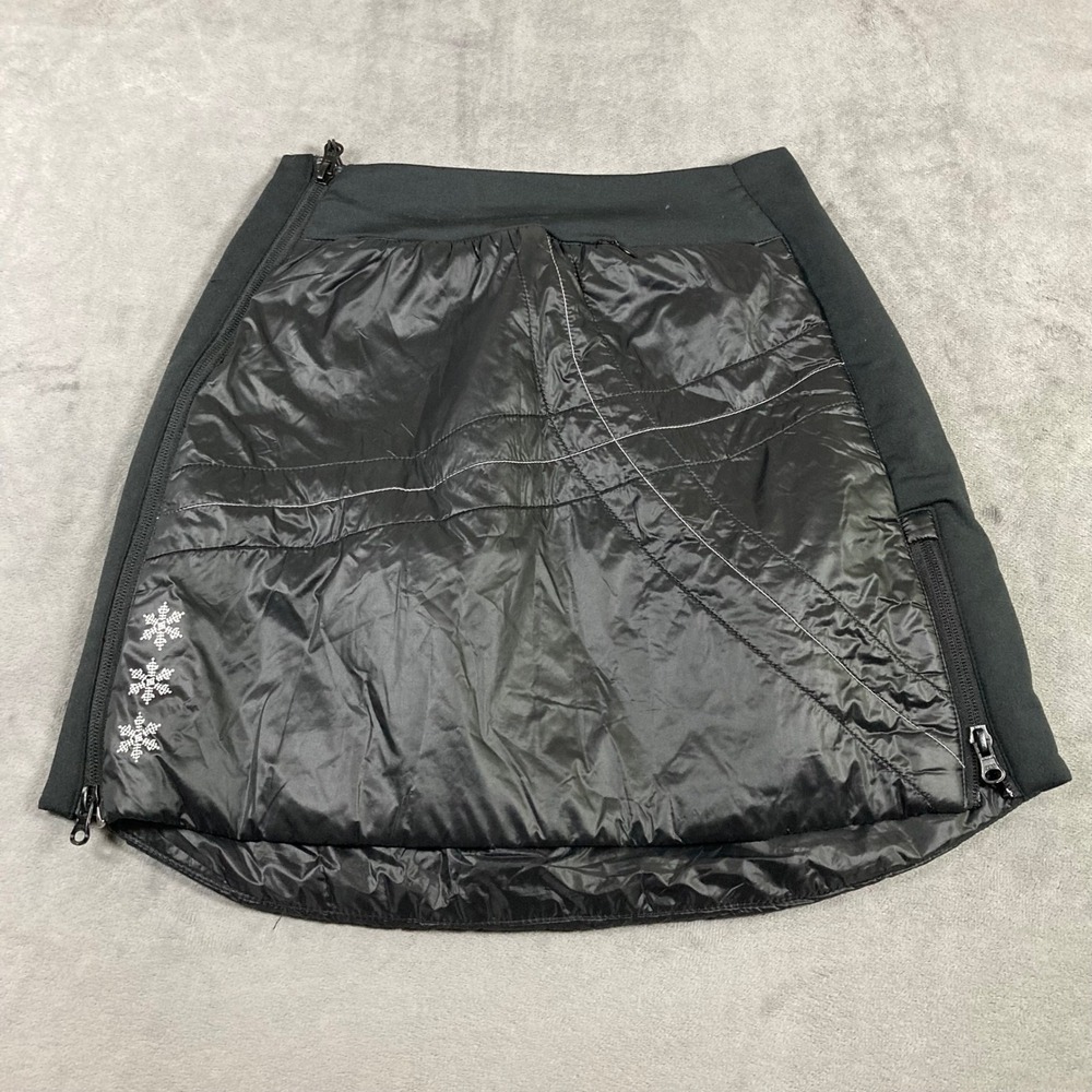 Swix Femme Black Quilted Insulated Nordic Ski Skirt Snowflake Embroidered Small